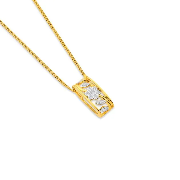 9ct, Diamond Floral Pendant