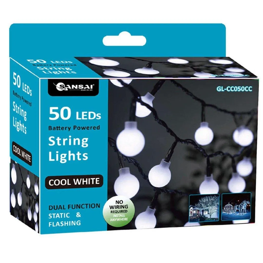 Sansai 50 LED Battery Globe Decorative/Christmas String Lights Cool White