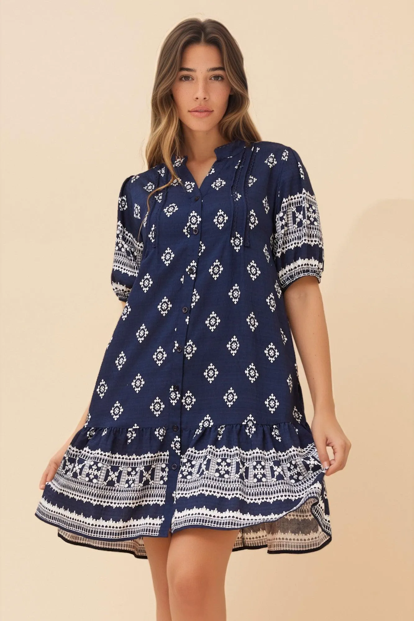 NIXA BORDER PRINT DRESS