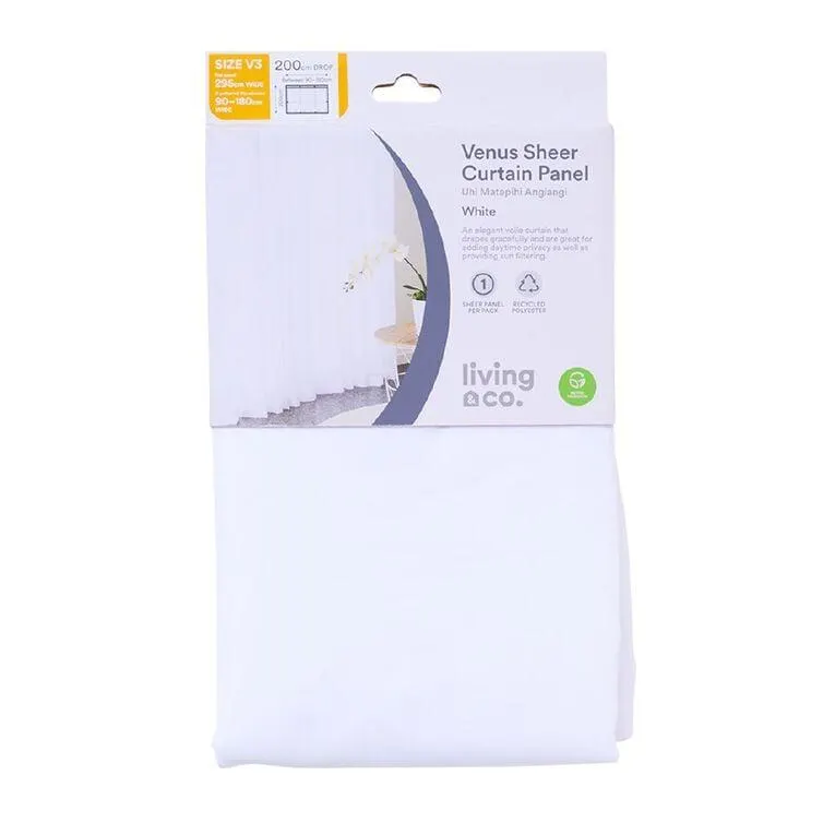 Living & Co Venus Sheer Voile White 90-180cm Wide/200cm Drop