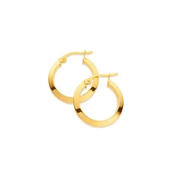 9ct Gold 15mm Knife Edge Hoop Earrings