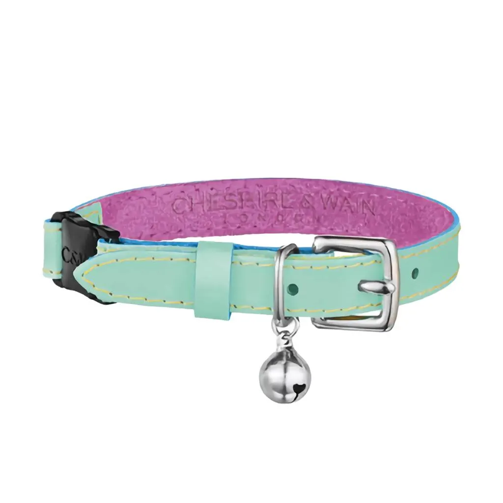Louis Wain Leather Cat Collar - Turquoise
