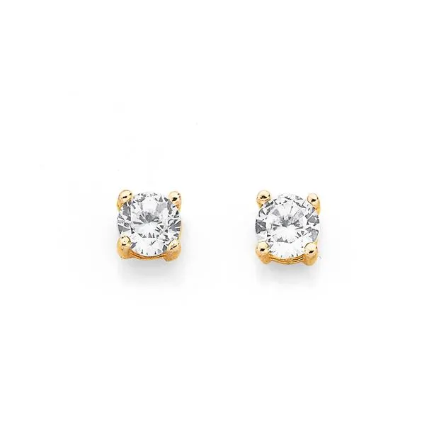 9ct, Cubic Zirconia 3mm Round Stud Earrings