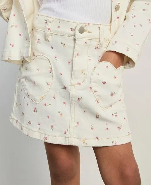 Little Kids' Denim Heart Pocket Skirt