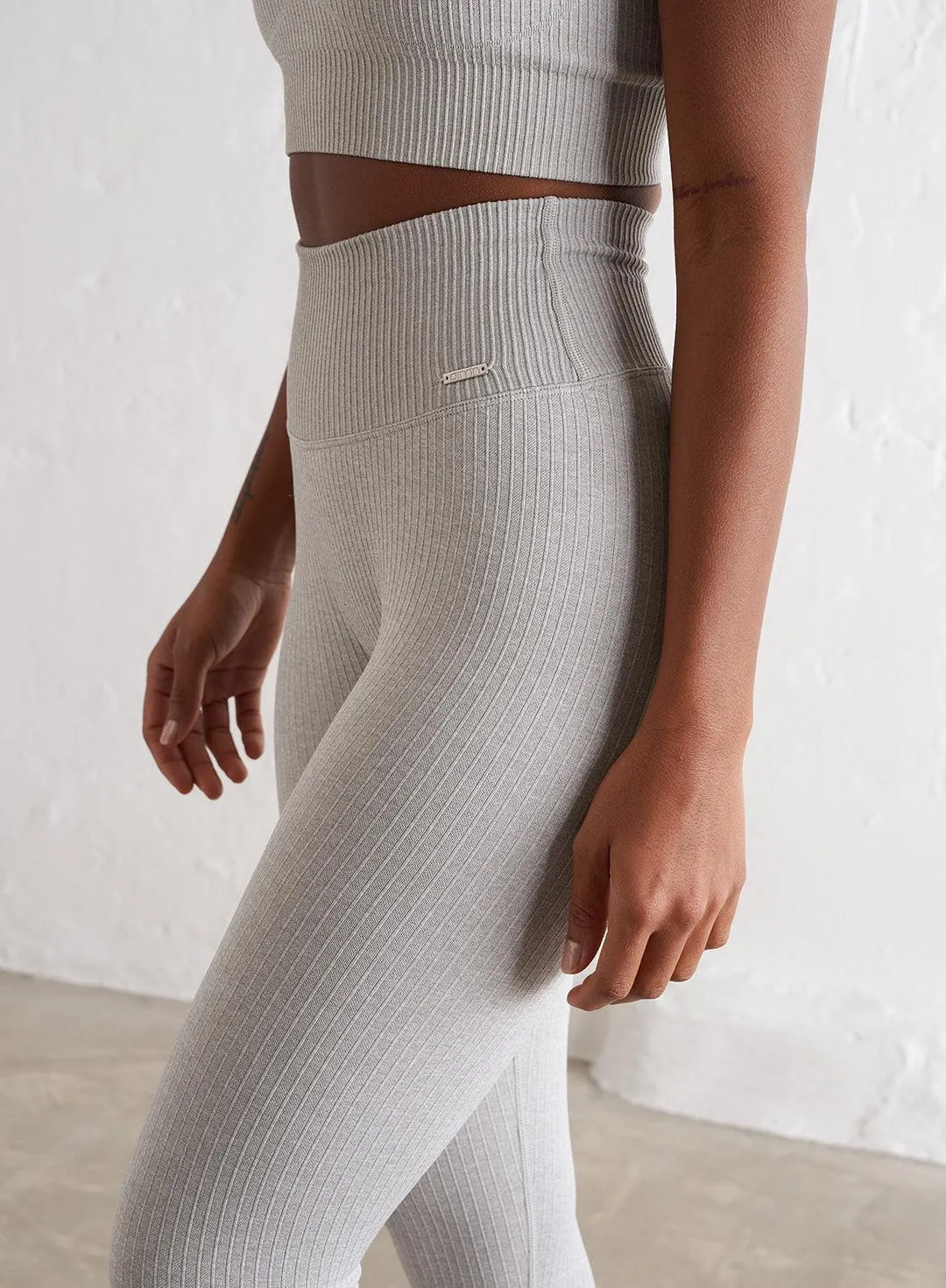 LIGHT GREY MELANGE RIBBED SEAMLESS TIGHTS