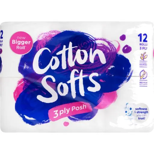 Cotton Softs Toilet Paper Posh 3 Ply 12 Pack