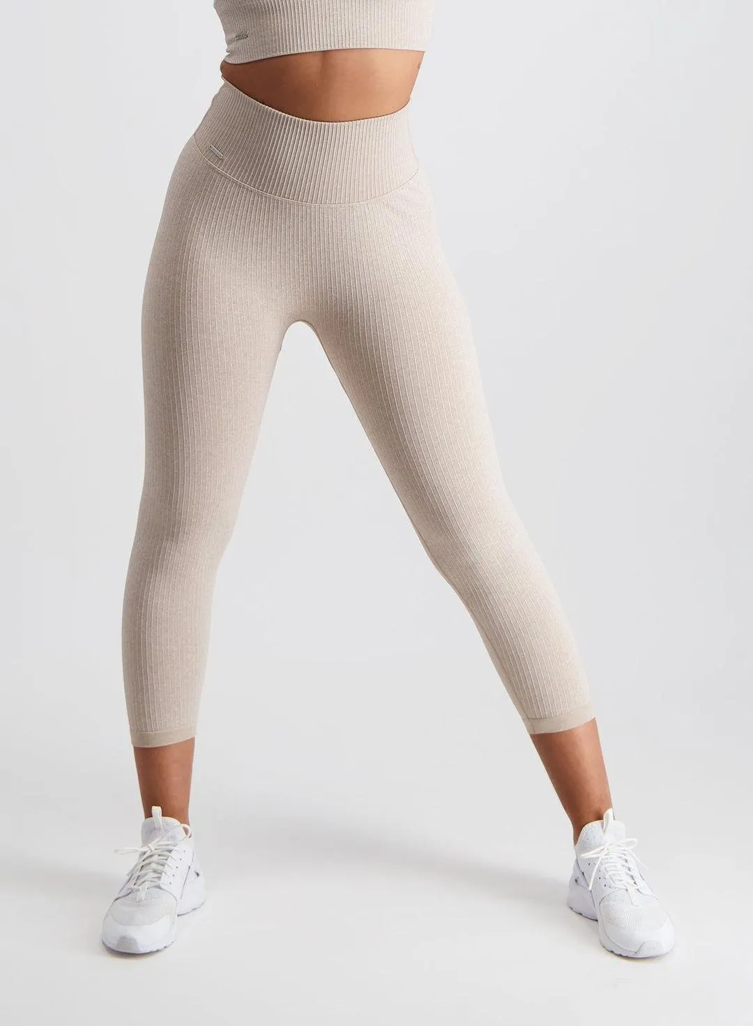 BEIGE RIBBED SEAMLESS TIGHTS 7/8