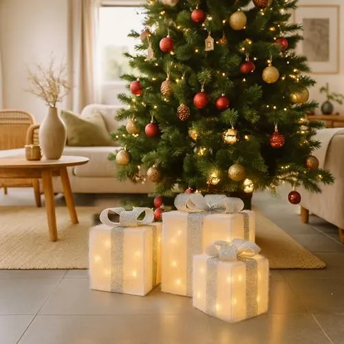 3 Piece 2700K Ip44 White/Silver Led Christmas Gift Box Set