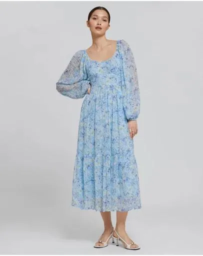 Scoop-Neck Chiffon Midi Dress