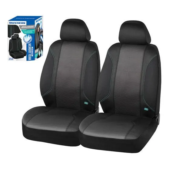 Skechers Air Cooled Memory Foam Seat Covers Black/Aqua Adjustable Headrests Airbag Compatible
