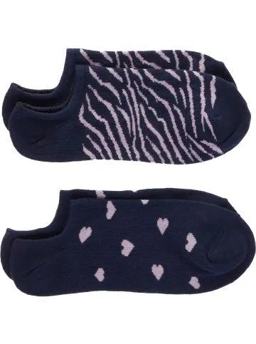 Women's 2 Pack No Show Socks in Purple Animal Hearts