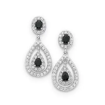 Sterling Silver Cubic Zirconia Cluster Drop Earrings