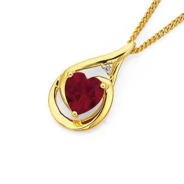 9ct Created Ruby & Diamond Pendant