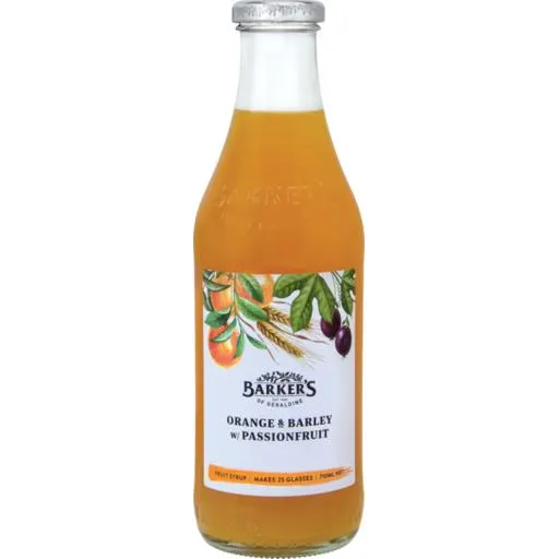 Barkers Fruit Syrup Orange & Barley With Passionfruit