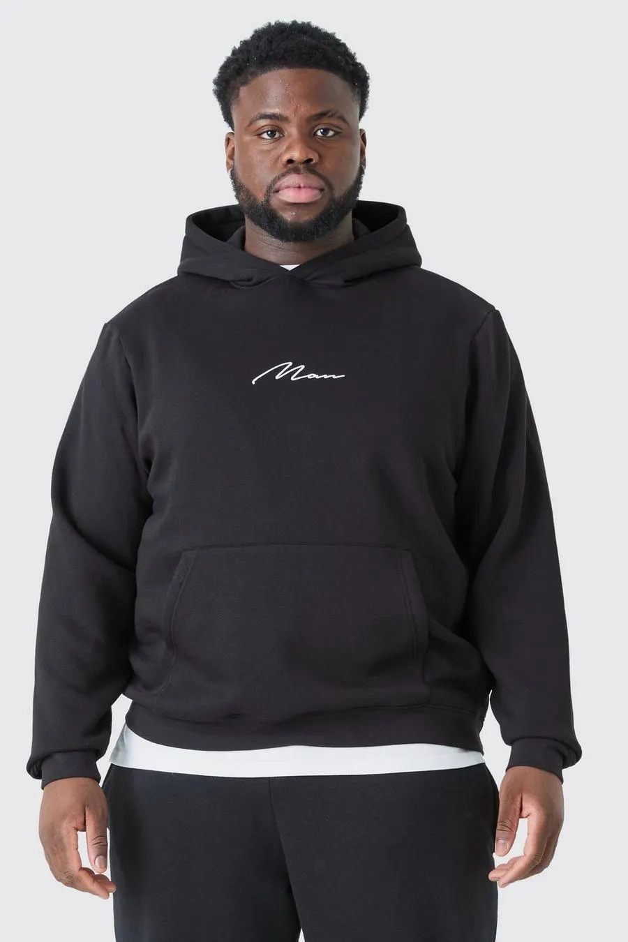 Plus Man Signature Over The Head Hoodie In Black