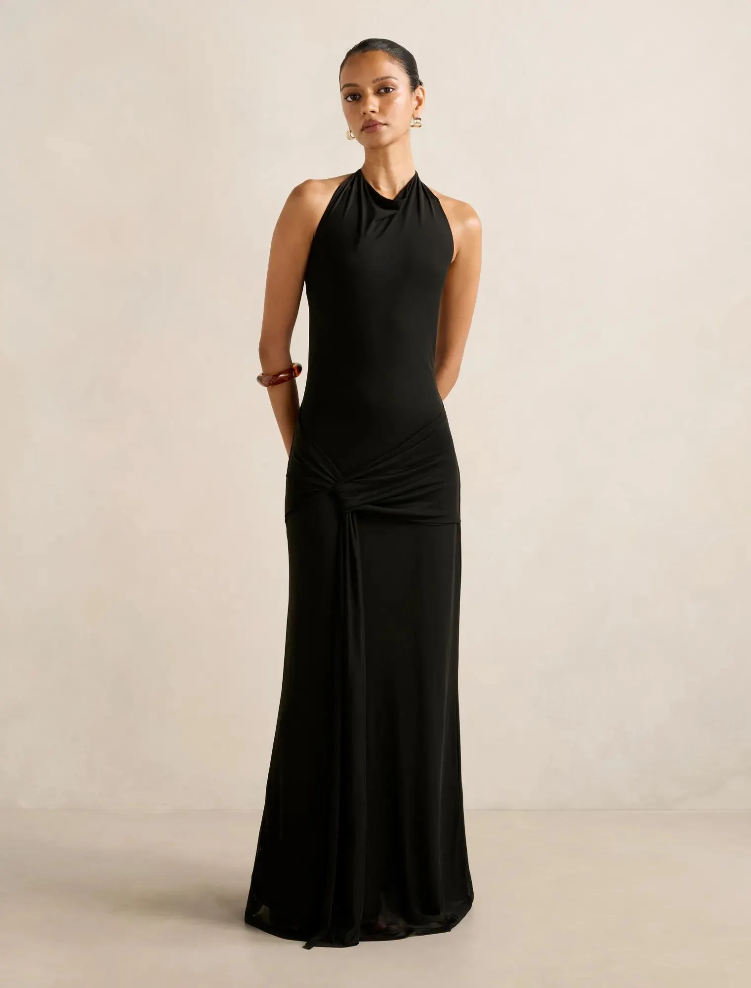 Abby Petite Halter Mesh Maxi Dress