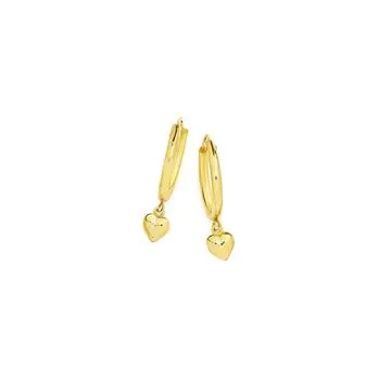 9ct, 1.5x10mm Hoop Earrings With Heart Drop