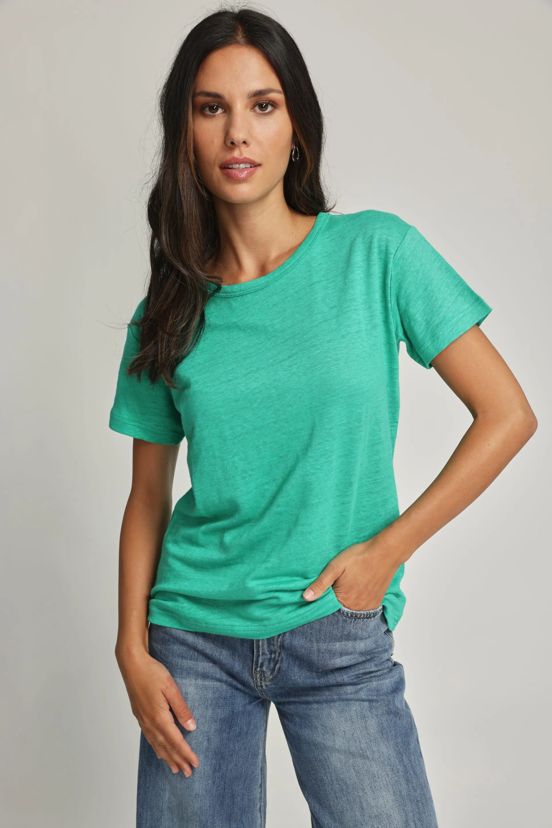 Sage Linen Crew Neck Tee