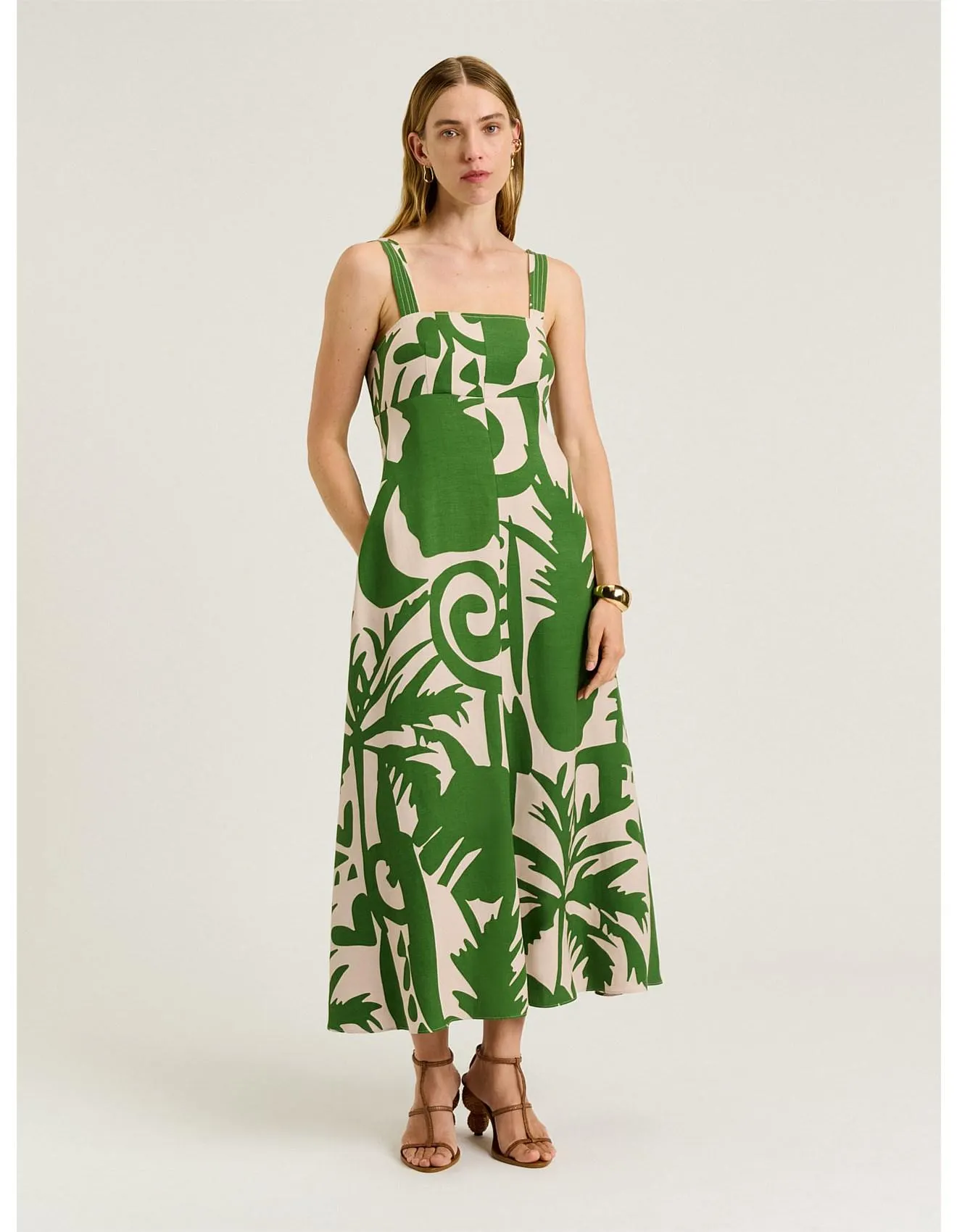 TROPICAL SHADOW VISCOSE LINEN SUNDRESS