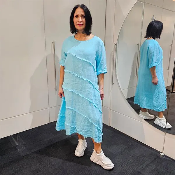Angled Frill S/S Dress Turquoise