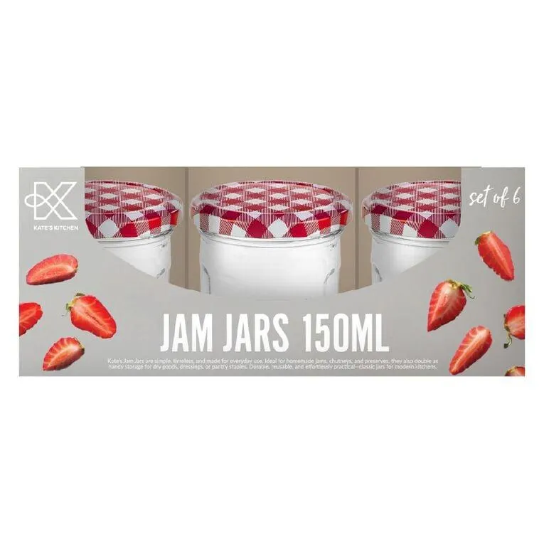 Kate's Kitchen Preserving Jam Jar 6 Pack Clear 150ml