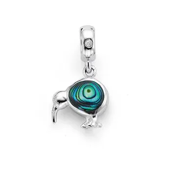 Sterling Silver Paua & Cubic Zirconia Kiwi Cubic Zirconia Addorn Charm
