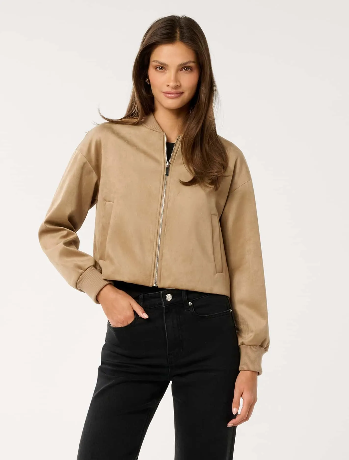 Hazel Vegan Suede Bomber Jacket