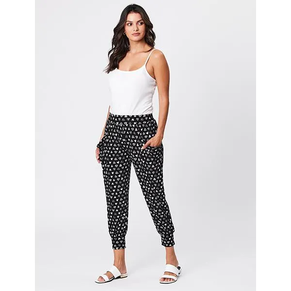 Heart Printed Fresco Pants Black