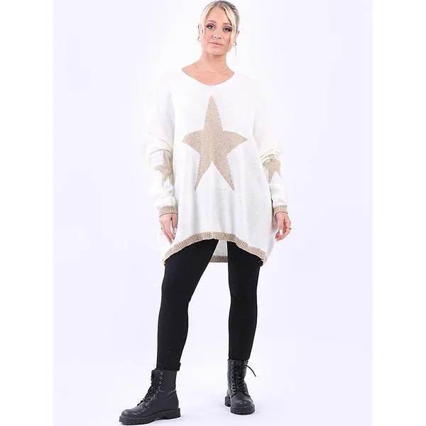 Lurex Star Relaxed Fit Jumper White