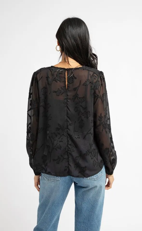 Chiffon Yoke Detail LS Top