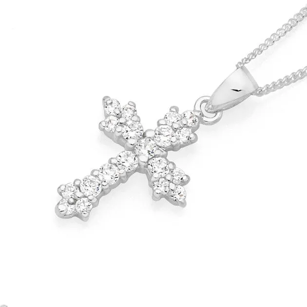 Sterling Silver Cubic Zirconia Flared Cross Pendant