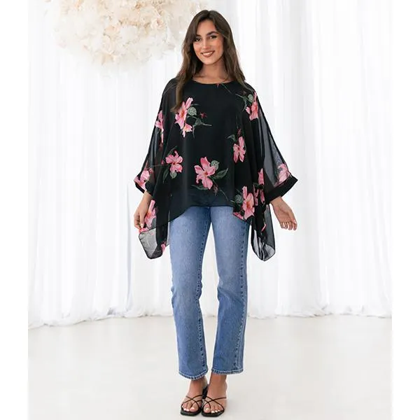 Floral Top Black