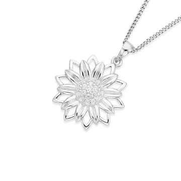 Sterling Silver Cubic Zirconia Sunflower Pendant
