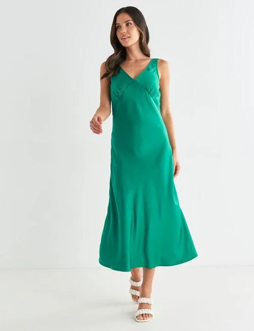 Whistle V Neck Bias Slip Dress, Apple