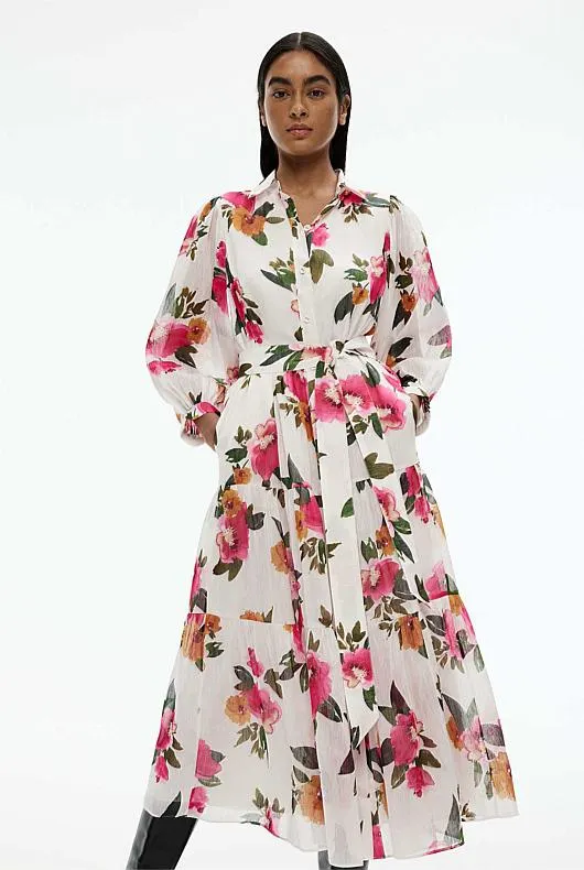 Watercolour Print Midi Dress
