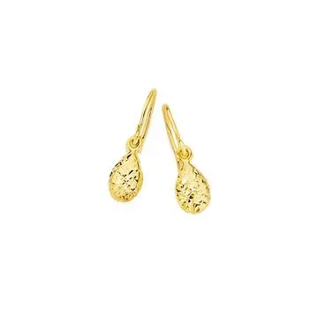 9ct, Diamond-cut Pear Drop Earrings