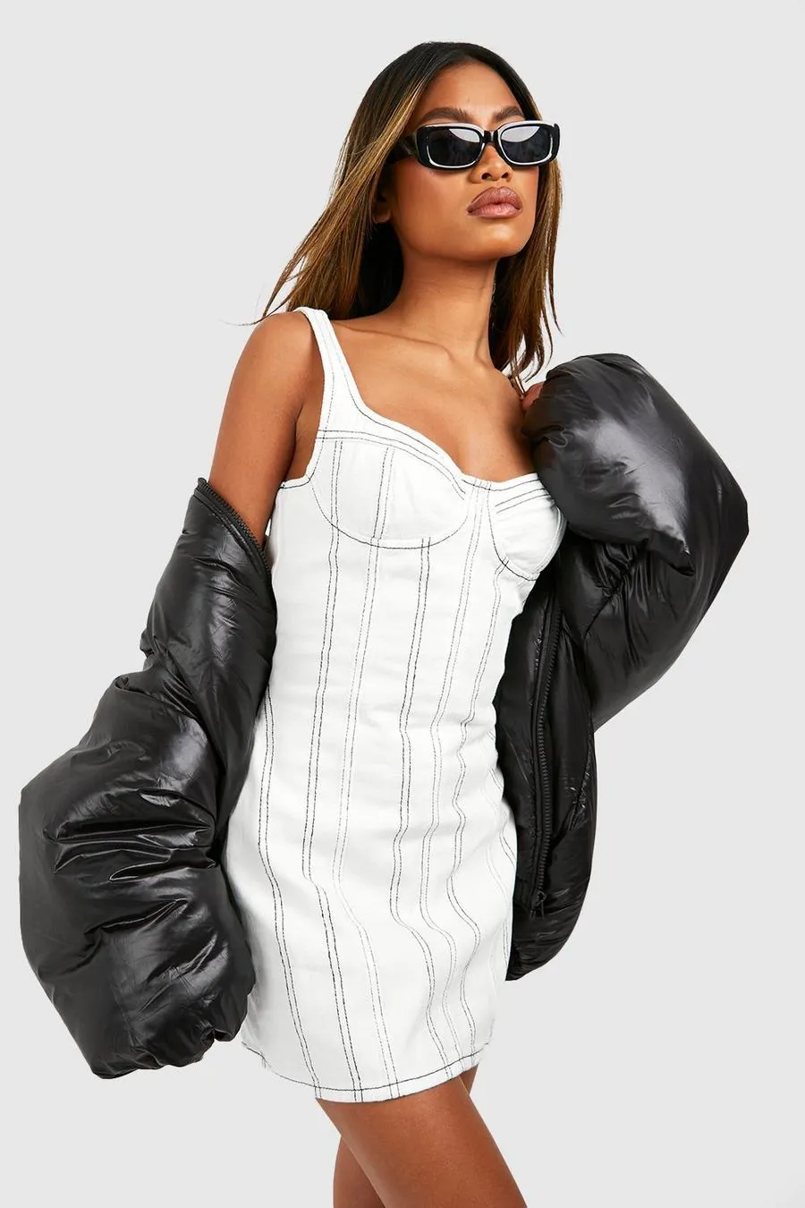 Corset Seam Detail Bodycon Denim Dress