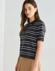Mineral Clove Knit Polo Shirt, Charcoal Stripe