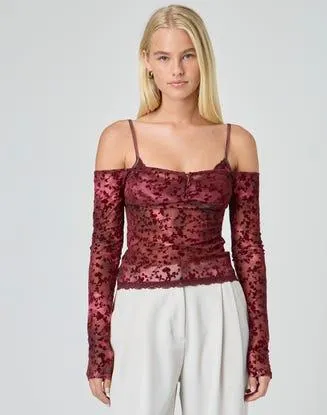 Mesh Off Shoulder Long Sleeve Top