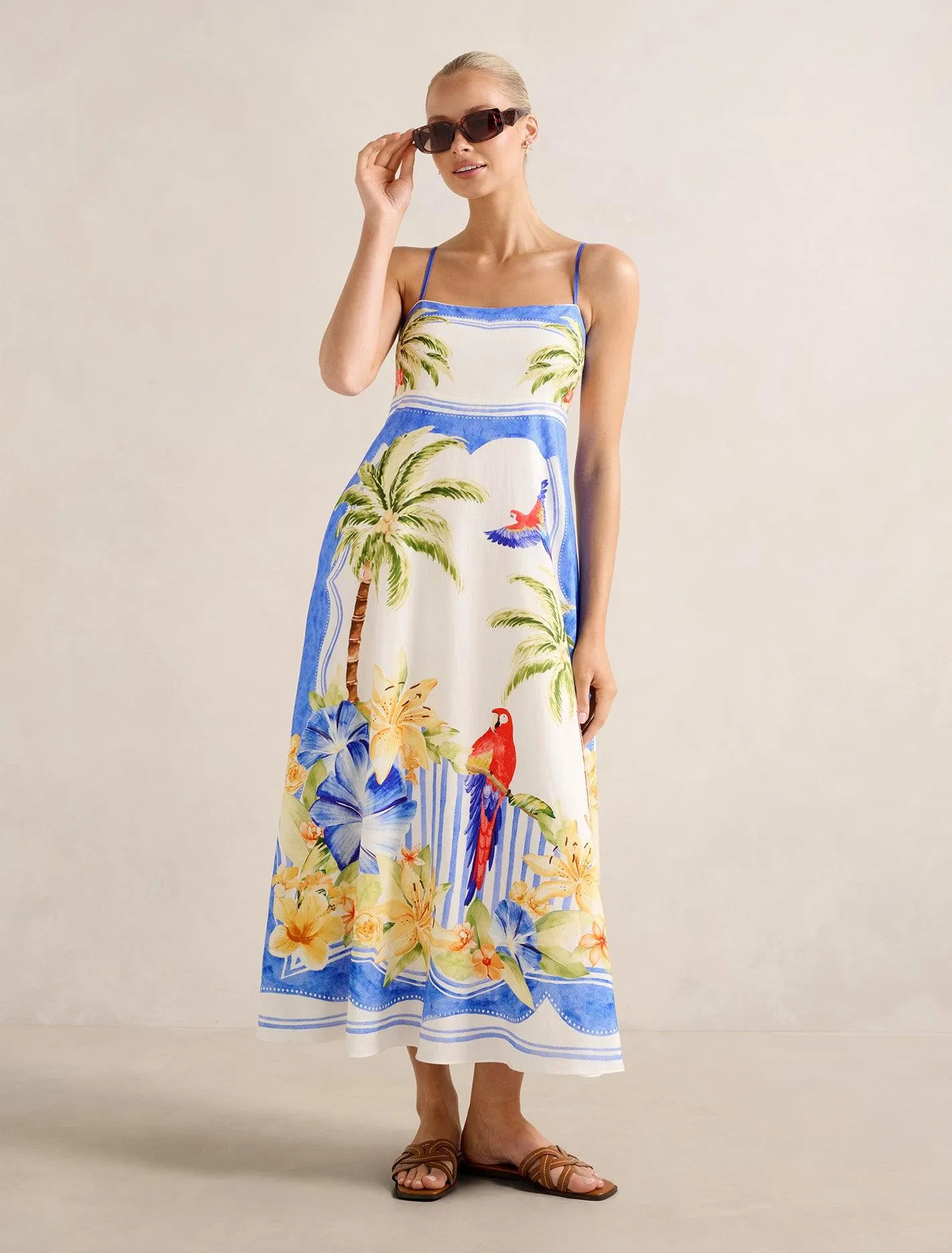Bianca Printed Linen Midi Dress