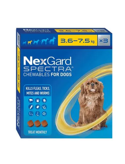 Nexgard Spectra Flea Tick & Worm Chewable 3.6kg-7.5kg - 3 Pack