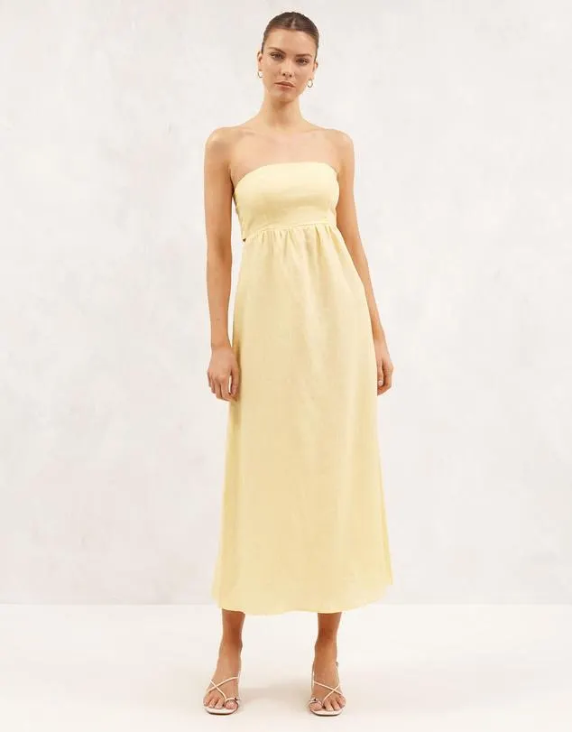 Linen Strapless Empire Waist Midi Dress