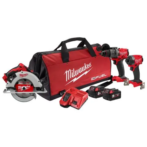 Milwaukee M18 FUEL Cordless Power Pack Brushless 3pc Kit 3D3 18V 5Ah
