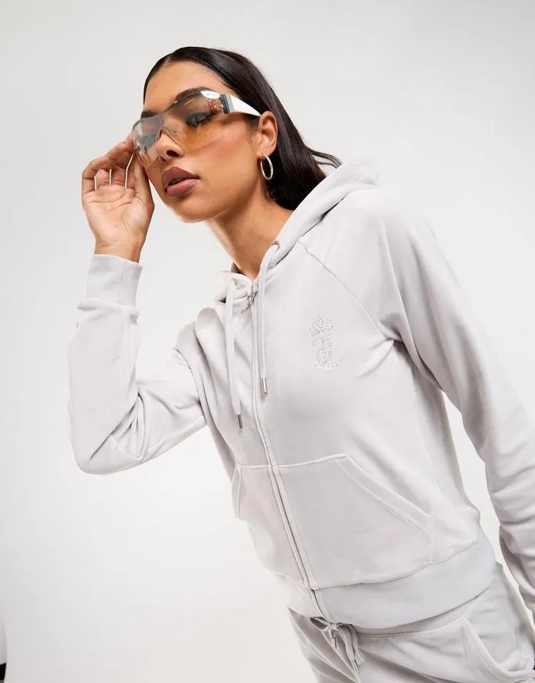JUICY COUTURE Crown Velour Diamante Full Zip Hoodie