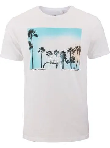 Men's Printed Tee in White Palm Tree Hoop