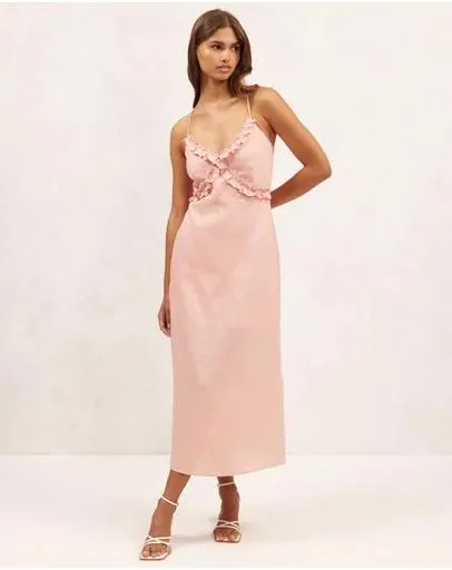Linen Ruffle Midi Dress