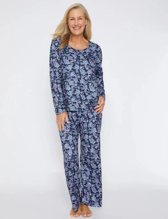 Millers Long Sleeve Top with Buttons Full Length Pant Printed PJ Set