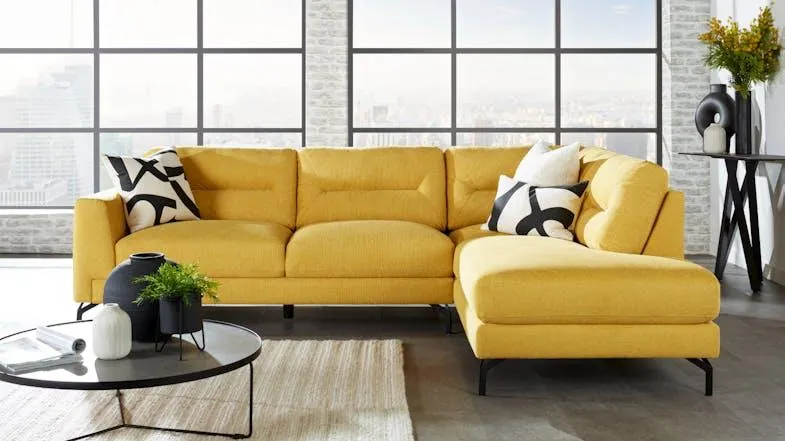 Verona 3 Seater Buttercup Fabric Corner Sofa