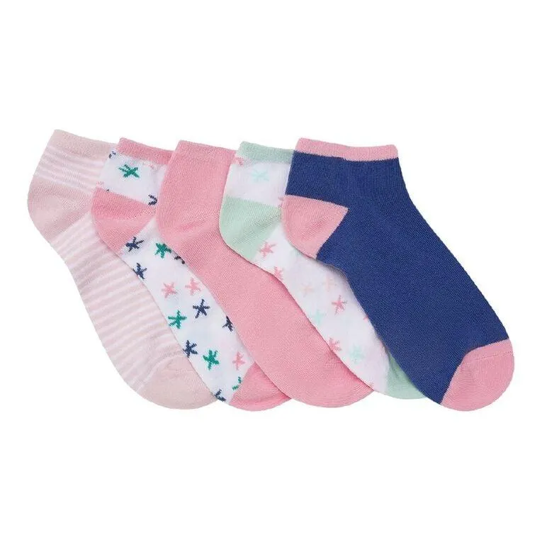 H&H Girls' Jacquard Liner Socks 5 Pack