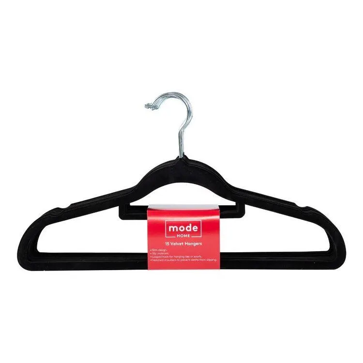 Mode Home Velvet Hanger Velvet 15 Pack Black